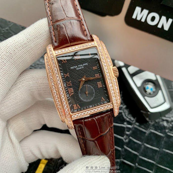 百達翡麗PATEK PHILPPE 新品 方形酒桶 自動機芯 316L精鋼表殼 牛皮針扣皮帶 簡約商務 男士腕表  wssb3853